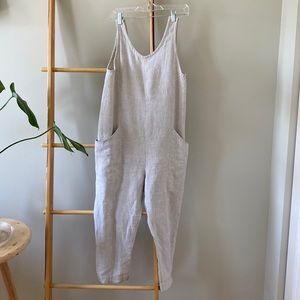 Elizabeth Suzann Clyde Jumpsuit in oatmeal linen - Handmade